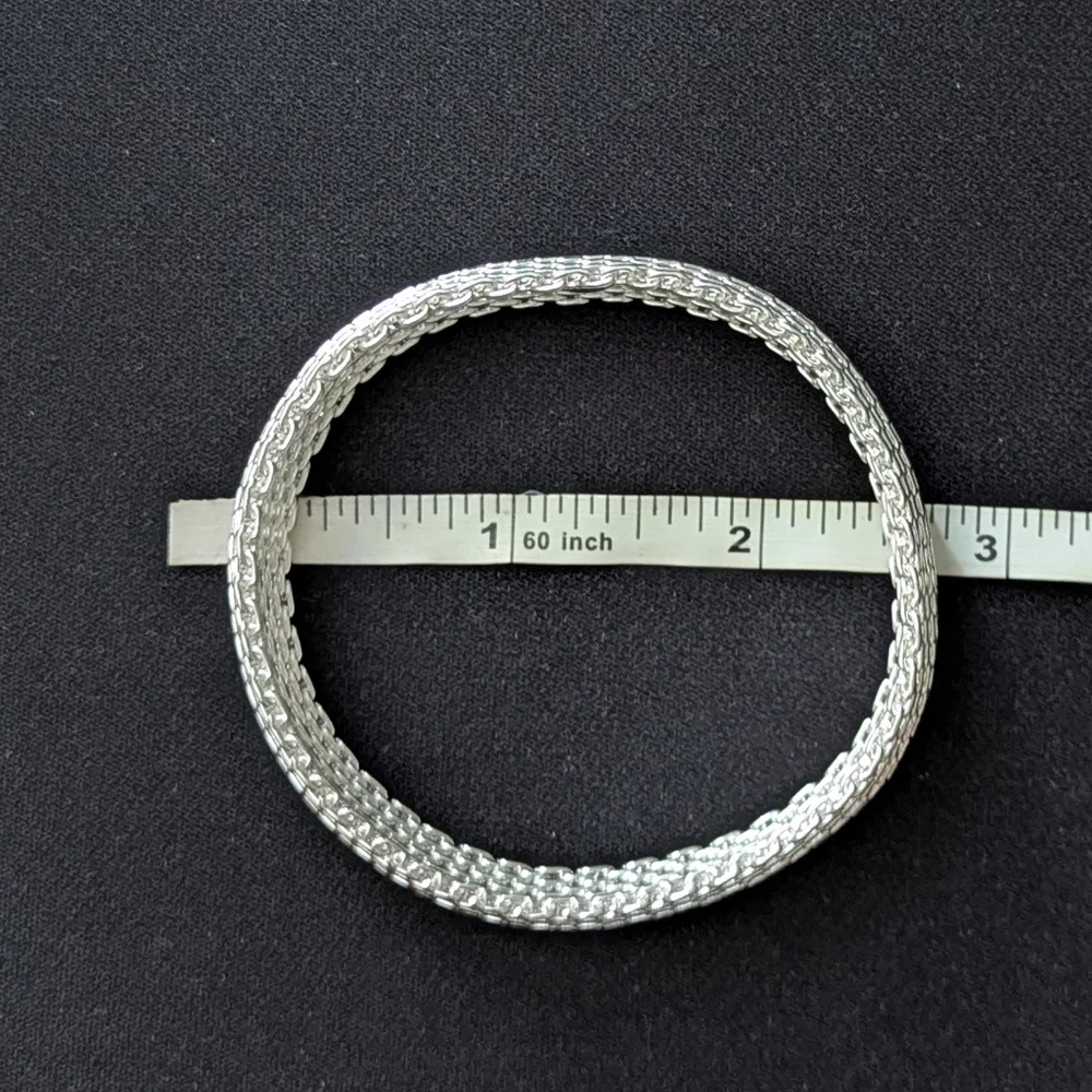 925 Sterling Silver Mesh Woven Bracelet Luxury Minimalist - Picture 4 of 4